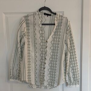 Zara White and Green Patterned Button Down Shirt